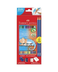 Faber Castell Lápices de Colores 12 Piezas Bicolor + Kit Escolar - Modelo: 120612-2n