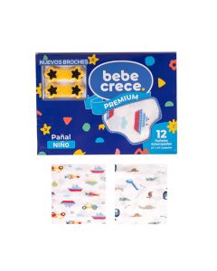 Bebe Crece Pañales de Tela Estampados Niño 12 piezas - Modelo: 5