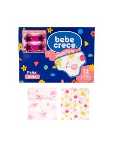 Bebe Crece Pañales de Tela Estampados Niña 12 piezas - Modelo: 7