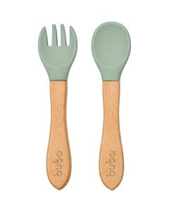 Set de Cubiertos de Silicona y Bambú Verde