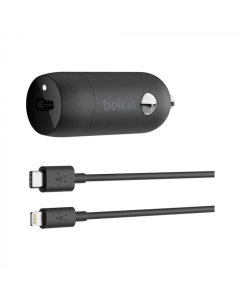Belkin Cargador Rápido Para Auto Usb-C De 20 W Más Cable Usb-C A Lightning De 1,2 M | Negro 