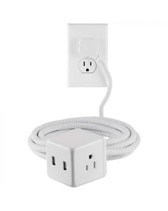 Jasco Cable de Extensión Trenzado de 3 Tomas y 2 Puertos USB de 10 Pies | Blanco