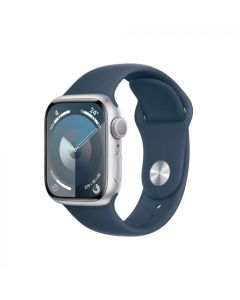 Apple Watch Series 9 GPS | Caja de aluminio color plata de 41 mm | Correa deportiva azul tormenta | Tamaño S/M