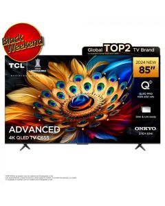 Tcl Televisor 85" C655 QLED TV | GOOGLE TV | 4K | 32GB | Dolby Vision•Atmos | HDR10+ | ONKYO 2.1CH | 2X15W | 20W | WIFI | BT 5.0 | 600NIT | 3 Años de Garantía