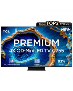 Televisor 55" TCL C755 QD-Mini LED 4K TV | Bizel de Metal | Google TV | HDR 1300 Nits | 144Hz VRR | HDR 10+ | Dolby Visión · Atmos | Más de 500 zonas | AiPQ PRO | ISDB-T | AirPlay 2 | 3 Años de Garantía