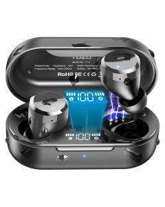 Tozo Audífonos Inalámbricos T12 | Cancelación de Ruido | Bluetooth | 500 Mah | Ipx8 | Negro