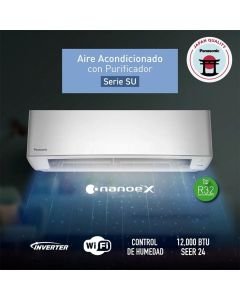 Panasonic Aire Acondicionado Inverter 12k Btu | Sistema Purificador Nanoe-X Mark 2 | Wi-Fi | Seer 24 | Eco Amigable | Auto Clean | Plateado