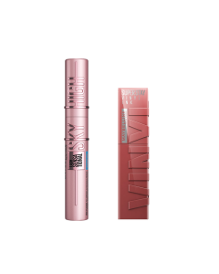 Bundle Maybelline Sky High Waterproof Very Black + Maybelline Super Stay Vinyl Ink Peppy