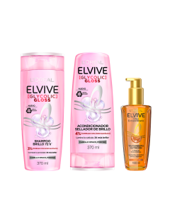 Bundle L'oréal Paris Elvilve Glycolic Gloss Shampoo 370 ml + L'oréal Paris Elvilve Glycolic Gloss Acondicionador 370 ml + Elvive Oleo Ext.Ordinario 100 ml