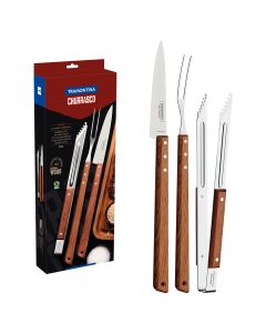 3-Piece Set Made of Stainless-Steel with Wooden Handles and Including Tongs 3 pieces / Natural wood / Set of 3
