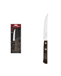 6-Piece Set of Steak Knives with Stainless-Steel Blades and Brown Polywood Handles 6 pieces set / Brown Polywood / set of 6