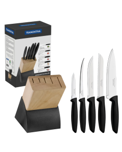 Tramontina Plenus 6-Piece Knife Set with Stainless-Steel Blades and Black Polypropylene Handles 6 pieces / Black / Set of 6
