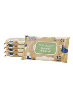 Eco Boom Wipes de Bambú Natural - Sin Alcohol, Base de Agua - Travel Size (10 unidades)
