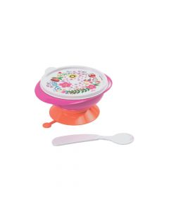 Plasutil Plato Hondo con Succión y Cuchara Flores 240 Ml