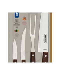 Tradicional 4-Piece Set of Knives with Stainless-Steel Blades and Natural Wood Handles 4 pieces / Natural wood / set of 4
