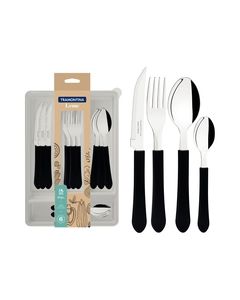 Leme 25-Piece Flatware Set with Stainless-Steel Blades, Black Polypropylene Handles and Drawer Organizer 25 pieces / Black / set of 25