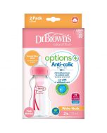 Dr Browns Biberón Anticólico Boca Ancha Rosa de 9 OZ - 2 Piezas