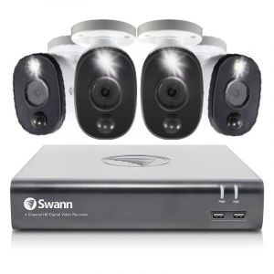 Swann Kit De 4 Camaras De 1080P Con Luz De Advertencia Deteccion De Calor Y Movimiento Vision Nocturna