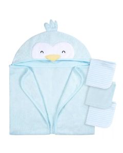Toalla con Capucha + 3 Toallitas Pingüino