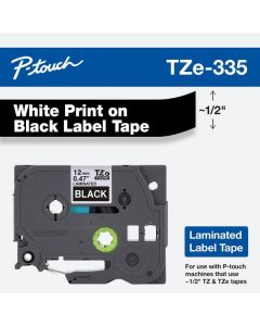 Cinta Blanco Sobre Negro 12 Mm (0,47") X 8M (26,2') Para P-Touch Brother Tze-335