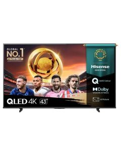 Hisense Televisor de 43" 4k Qled |Dvb-T | Sistema Vidaa | Resolución 4k 3840 X 2160 Quantum Dot | Hdr10 | Dolby Vision y Dolby Atmos | 1 Año de Garantia
