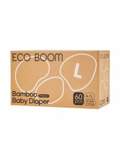 Eco Boom Premium Pañales de Bambú Natural - Large (20-31lbs/9-14kg) 60 unidades
